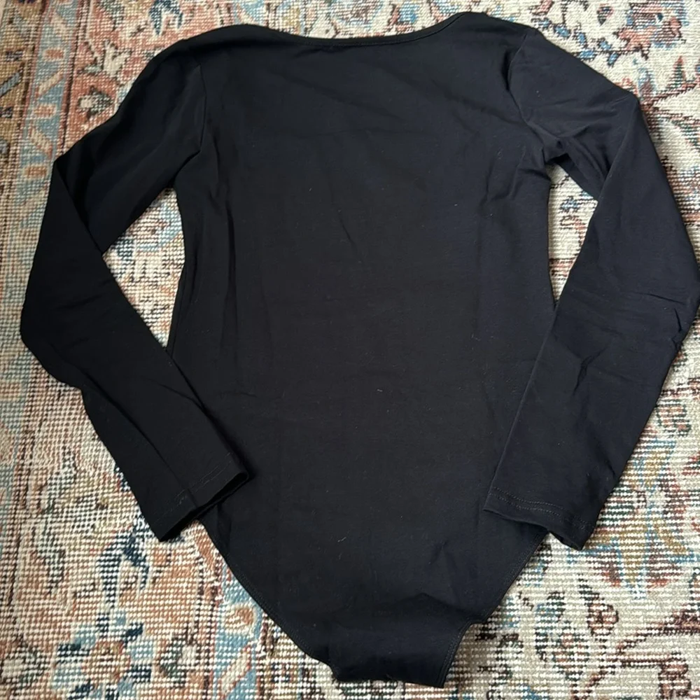 MANGOPOP Women's Square Neck Long Sleeve Bodysuit | Black | Small - Picture 7 of 9